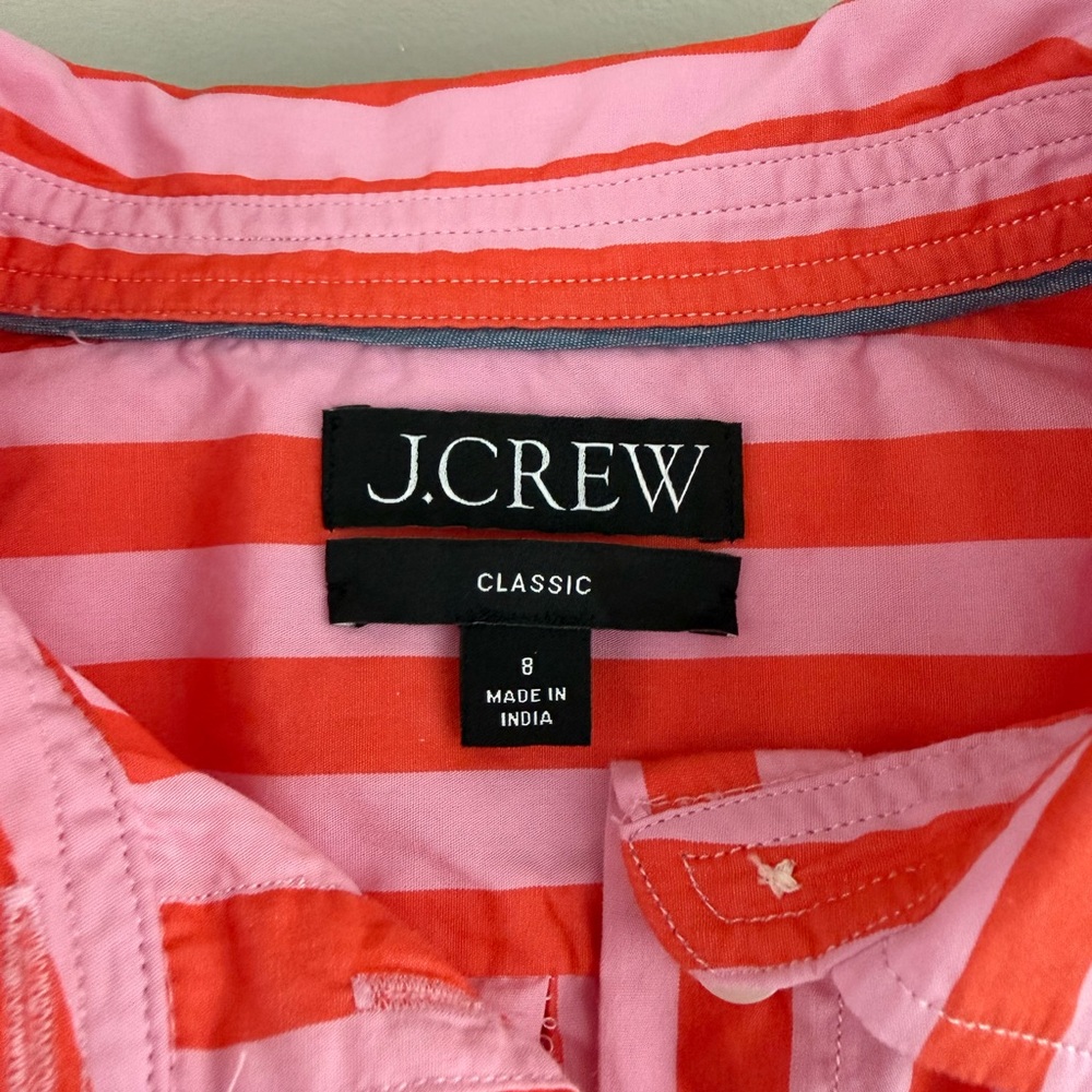 J. Crew Classic Fit Cotton Poplin Button Down Shirt Pink Red Stripe Women’s 8 - Picture 4 of 8